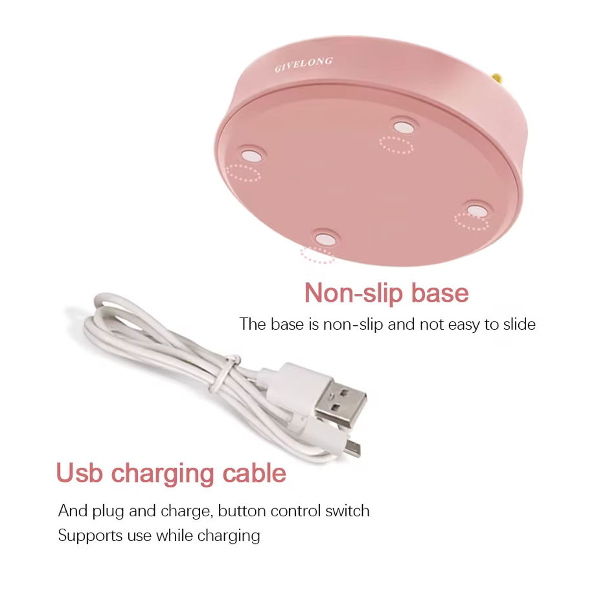 Wiederaufladbare LED-Tischlampe mit USB-Anschluss und 3-stufiger Touch-Dimmung in Rosa und Bunt - Bild 6