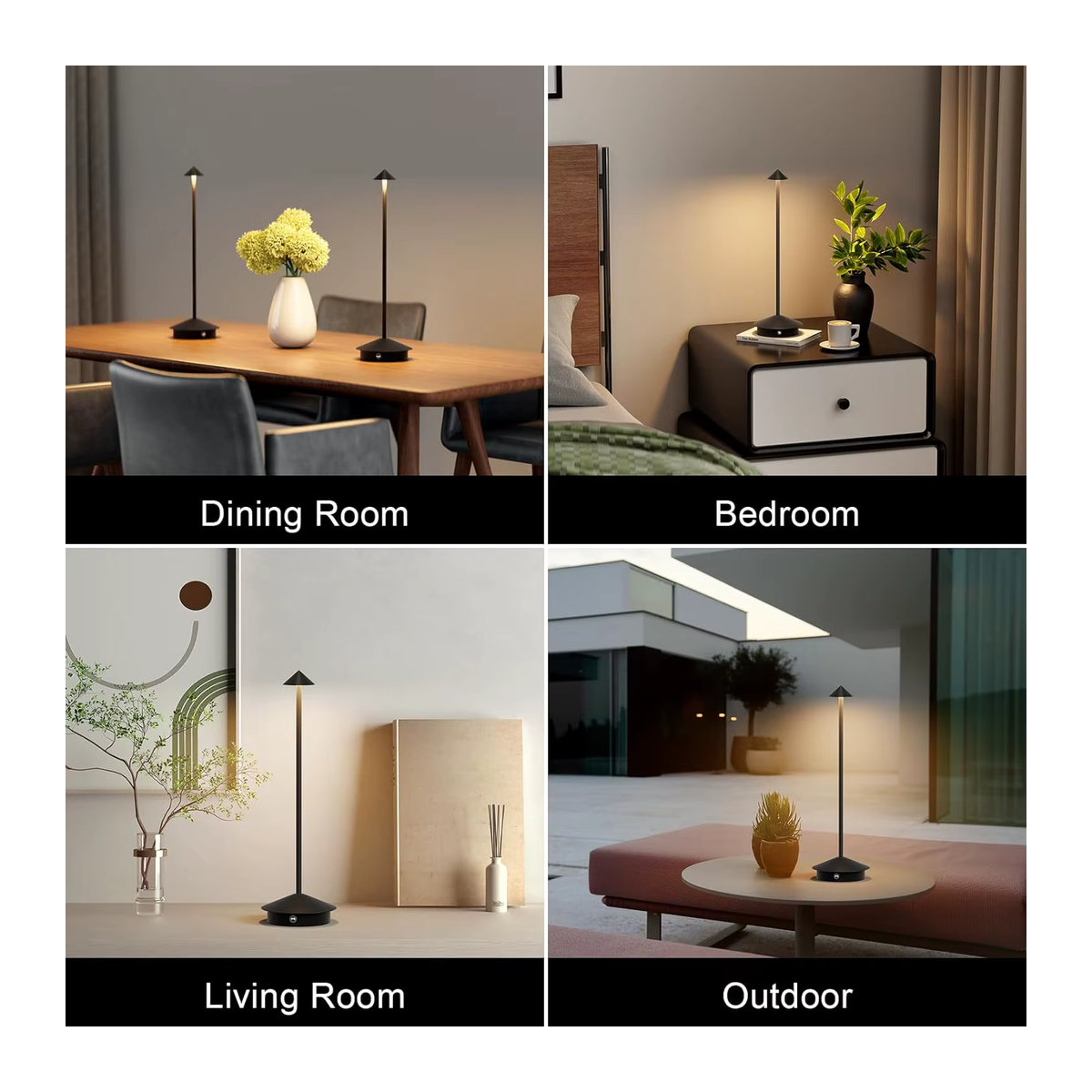 Wiederaufladbare LED Tischlampe Pina Pro in Schwarz im minimalistischen Pilz-Design für Hotel, Bar und Esszimmer - Bild 6