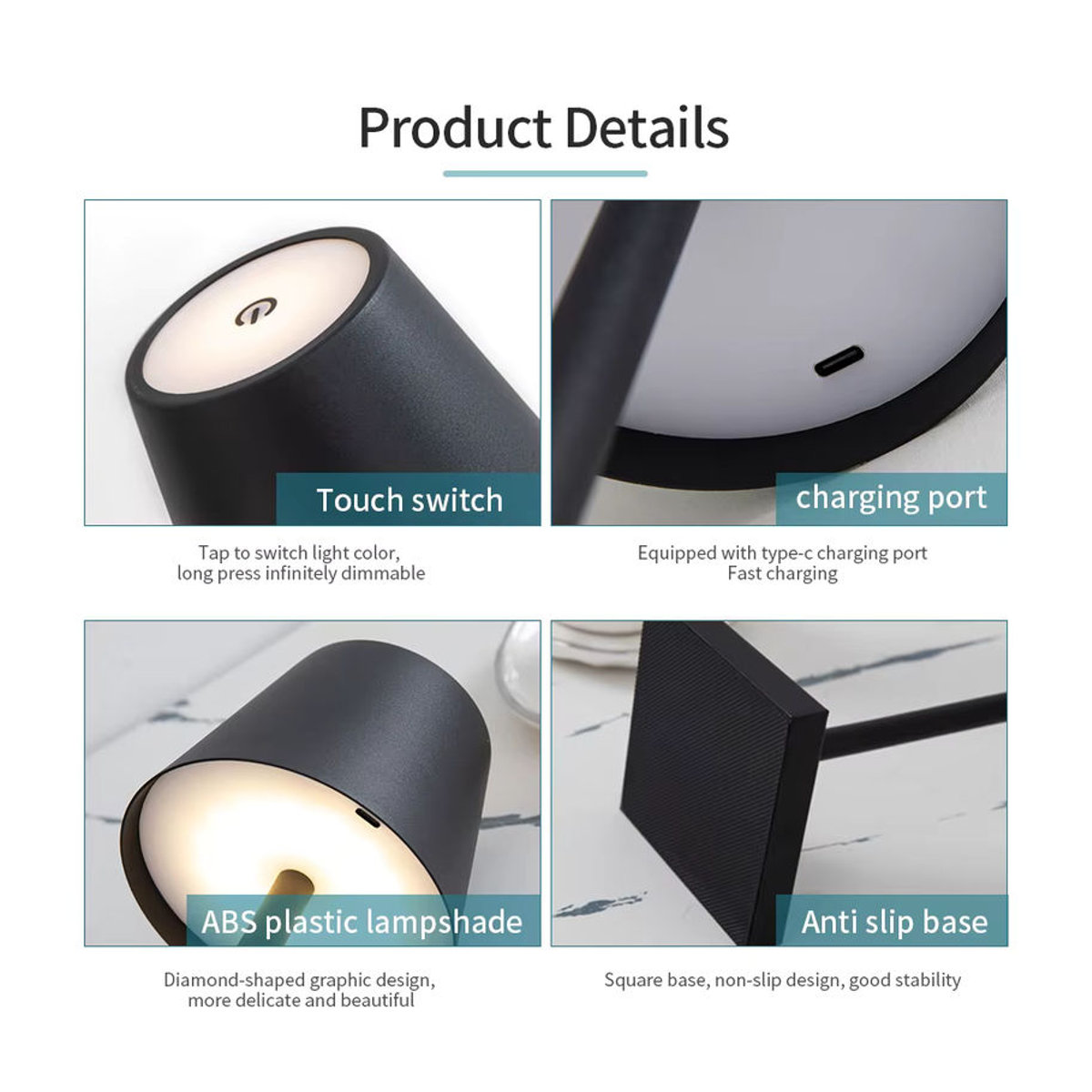 Wiederaufladbare LED-Tischlampe von MeeToo in Weiß mit Touch-Sensor und 3 Lichtfarben für Desktop und Nachttisch - Bild 4