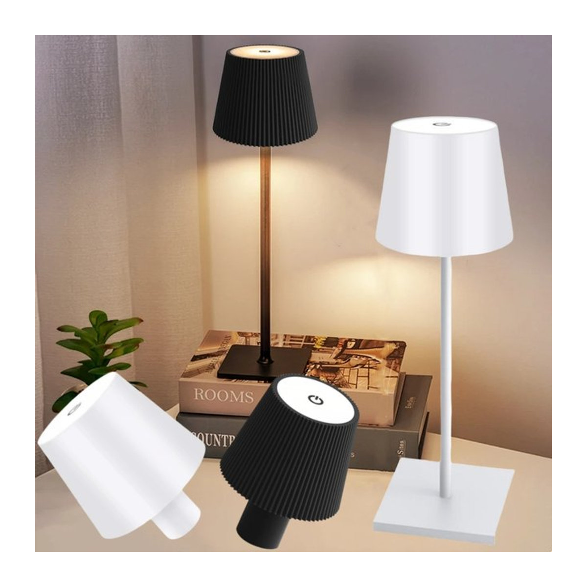 Wiederaufladbare LED-Tischlampe von YzzYzz in Weiß mit Touch-Schalter und 3-Farben-Dimmung für minimalistische Ambiente-Dekoration - Bild 1