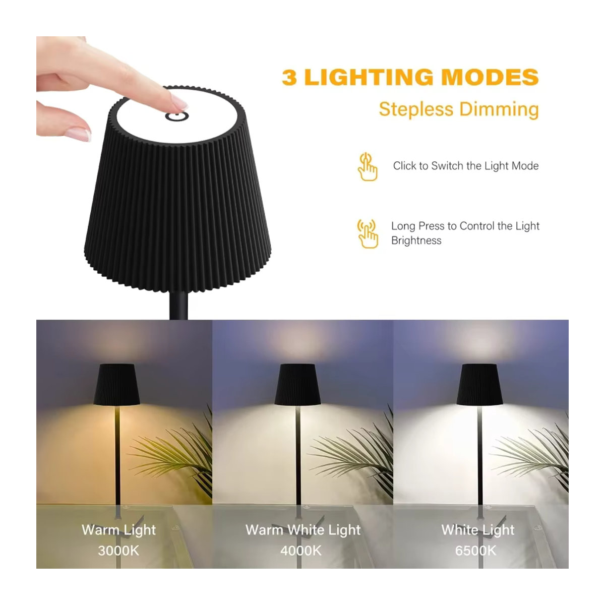 Wiederaufladbare LED-Tischlampe von YzzYzz in Weiß mit Touch-Schalter und 3-Farben-Dimmung für minimalistische Ambiente-Dekoration - Bild 3