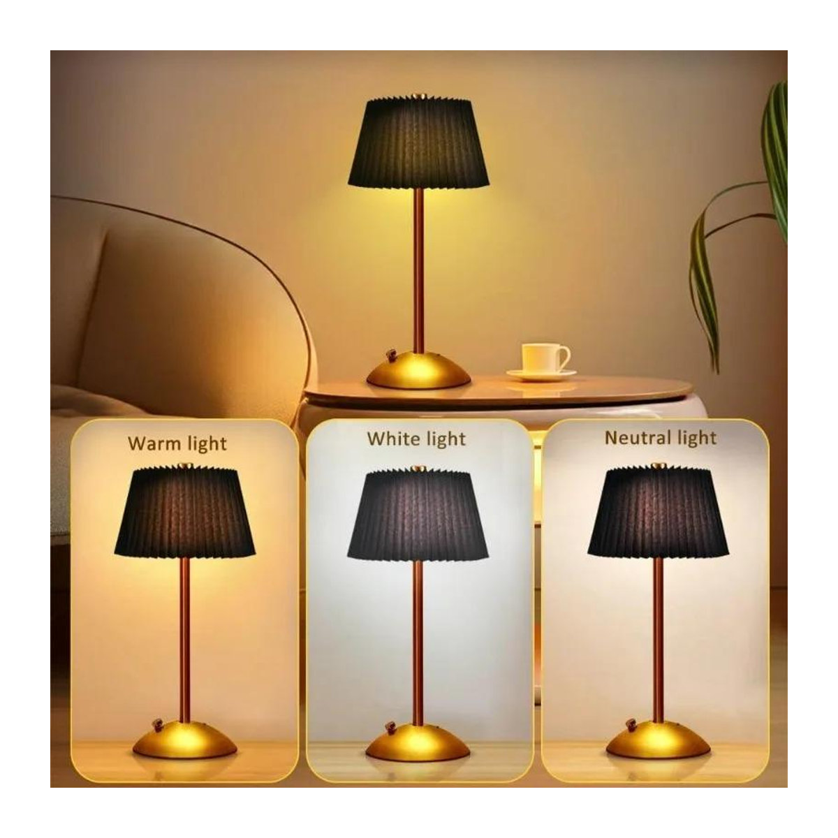 Wiederaufladbare LED-Tischleuchte von Fantastic House aus Metall mit Stoffschirm in Grün, dimmbar und kabellos im Retro-Design - Bild 2