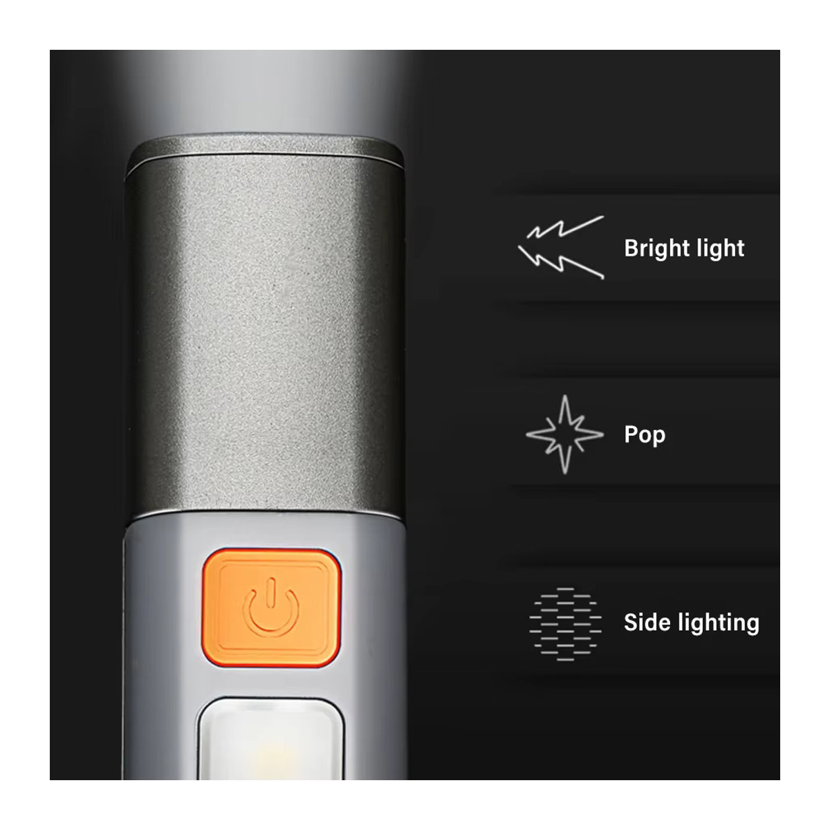 Wiederaufladbare LED Zoom Taschenlampe mit integriertem Akku und Haken als Camping Hängelampe mit COB Seitenlampe - Bild 2