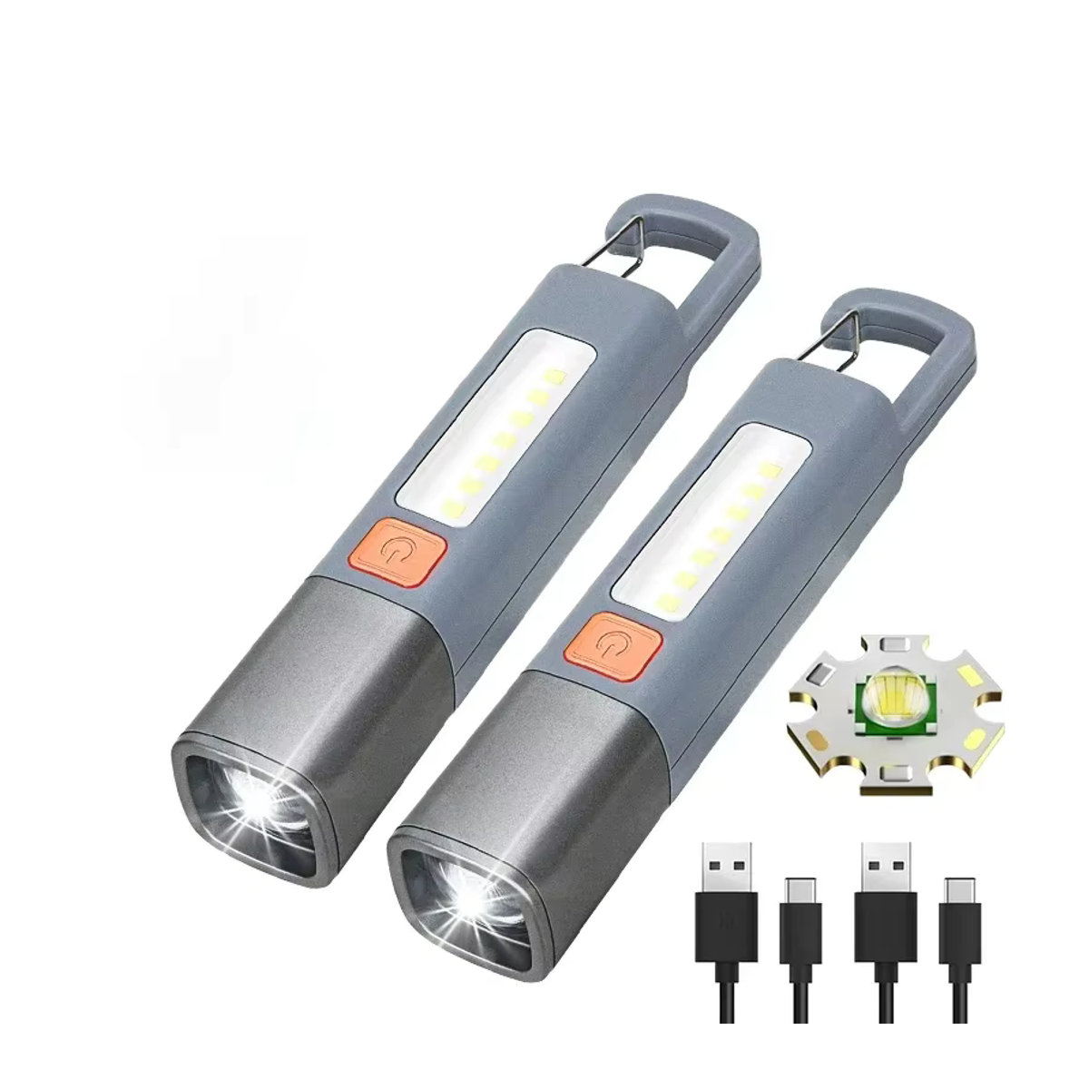 Wiederaufladbare LED Zoom Taschenlampe mit integriertem Akku und Haken als Camping Hängelampe mit COB Seitenlampe - Bild 6