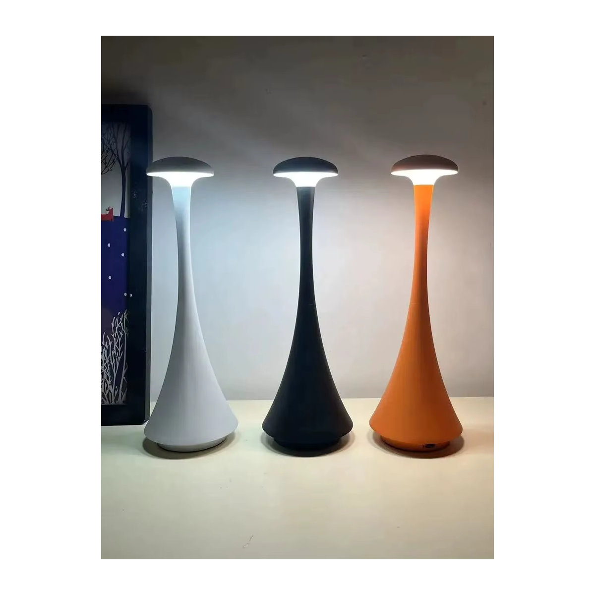 Wiederaufladbare Pilz Tischlampe von ggbingo in Weiß mit Touch-Funktion und USB-C Anschluss für Schlafzimmer und Hotel - Bild 3