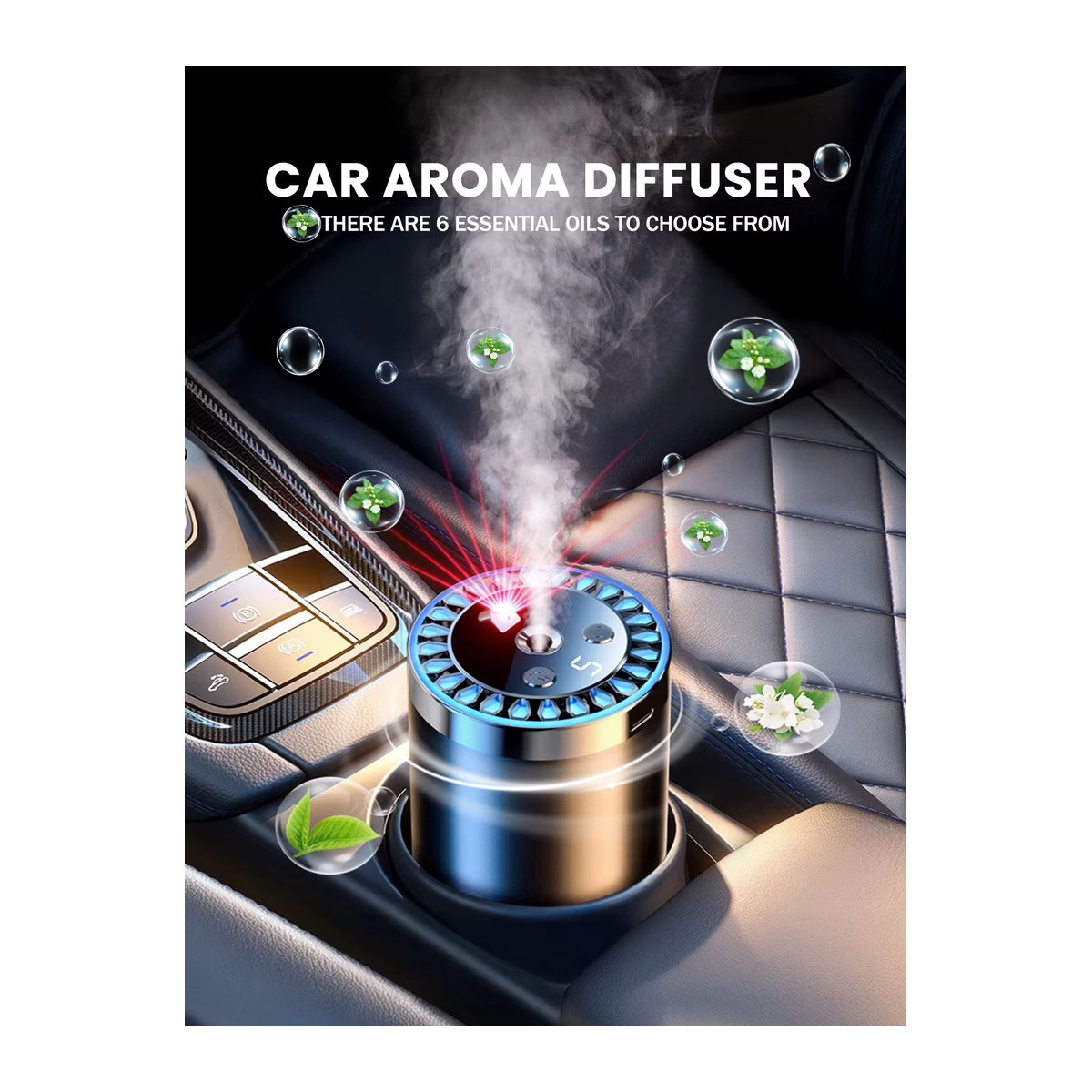 Wiederaufladbare Sternenlichtlampe und Aromadiffusor für das Auto mit 5 Arten ätherischer Öle in Bunt und Gardinia im modernen Design - Bild 6