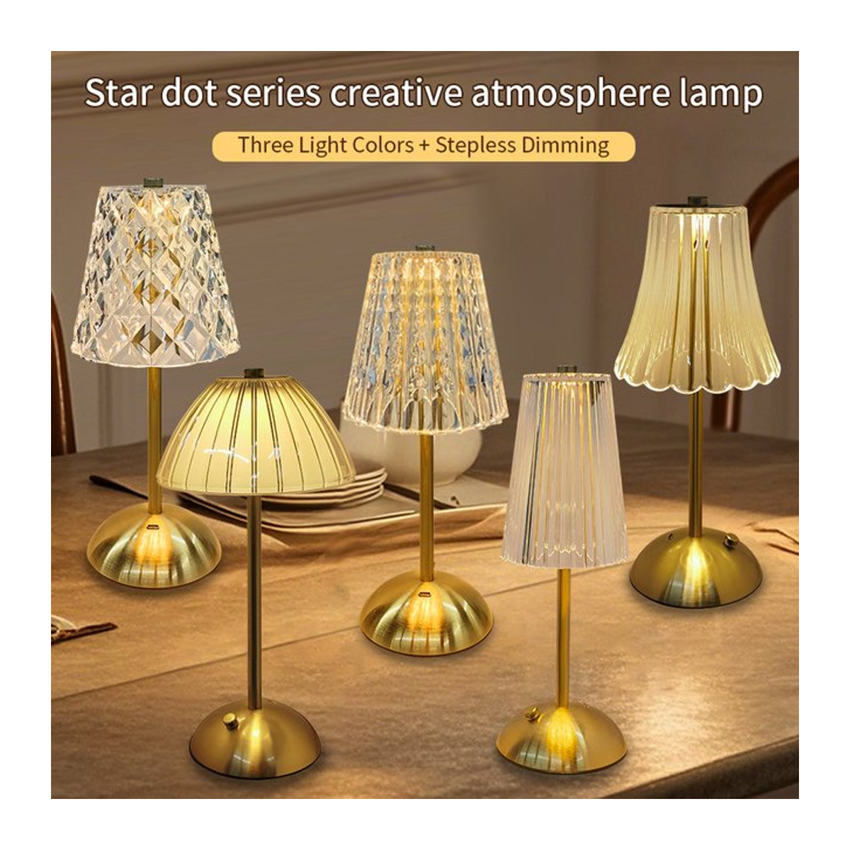 Wiederaufladbare Touch-Tischlampe aus Glas mit 3 Farben und dimmbarer Funktion im modernen Kristall-Design - Bild 1