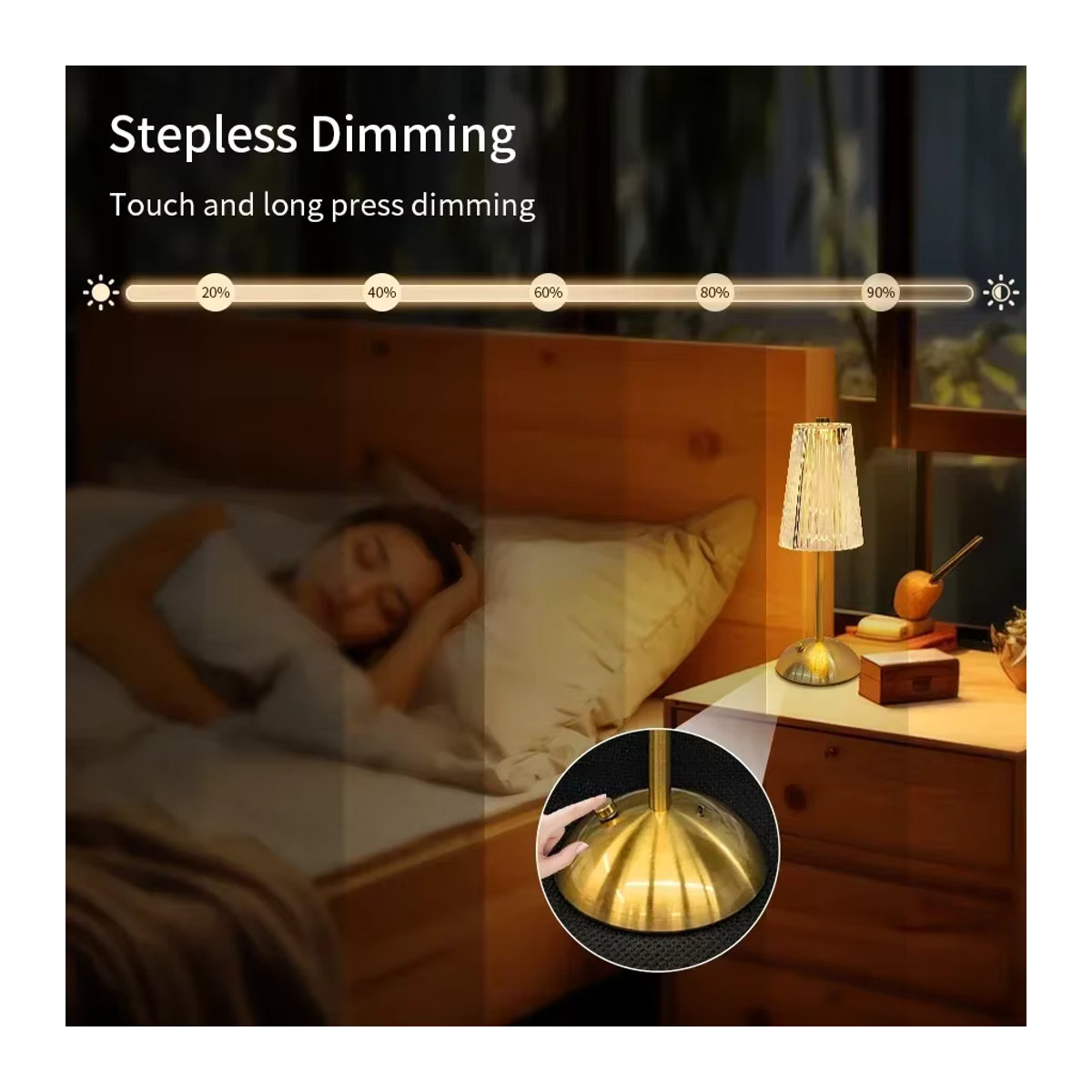 Wiederaufladbare Touch-Tischlampe aus Glas mit 3 Farben und dimmbarer Funktion im modernen Kristall-Design - Bild 2