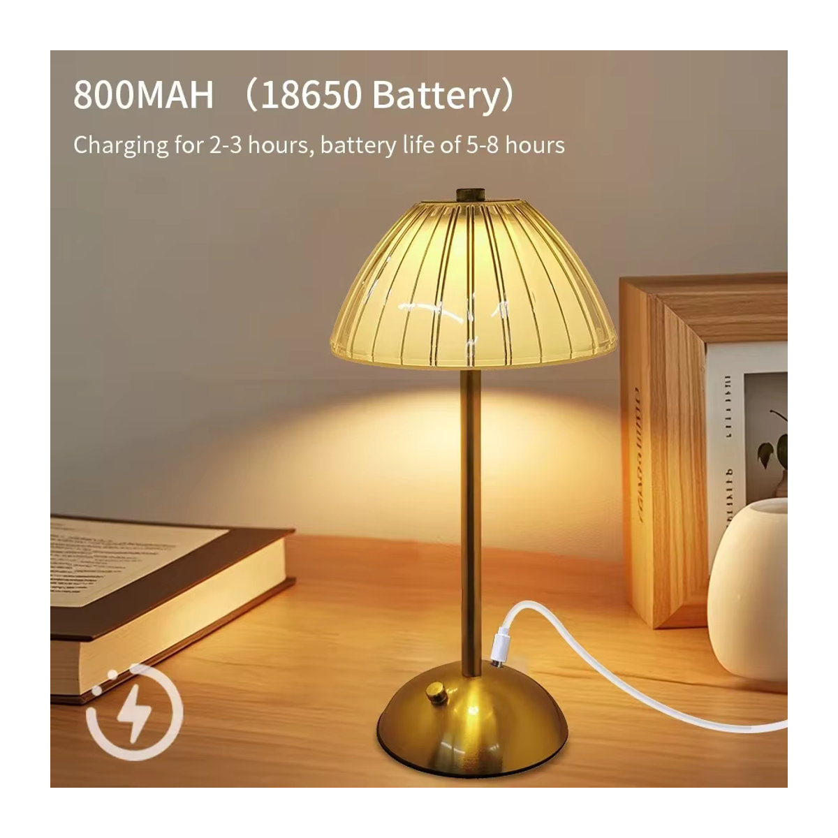 Wiederaufladbare Touch-Tischlampe aus Glas mit 3 Farben und dimmbarer Funktion im modernen Kristall-Design - Bild 4