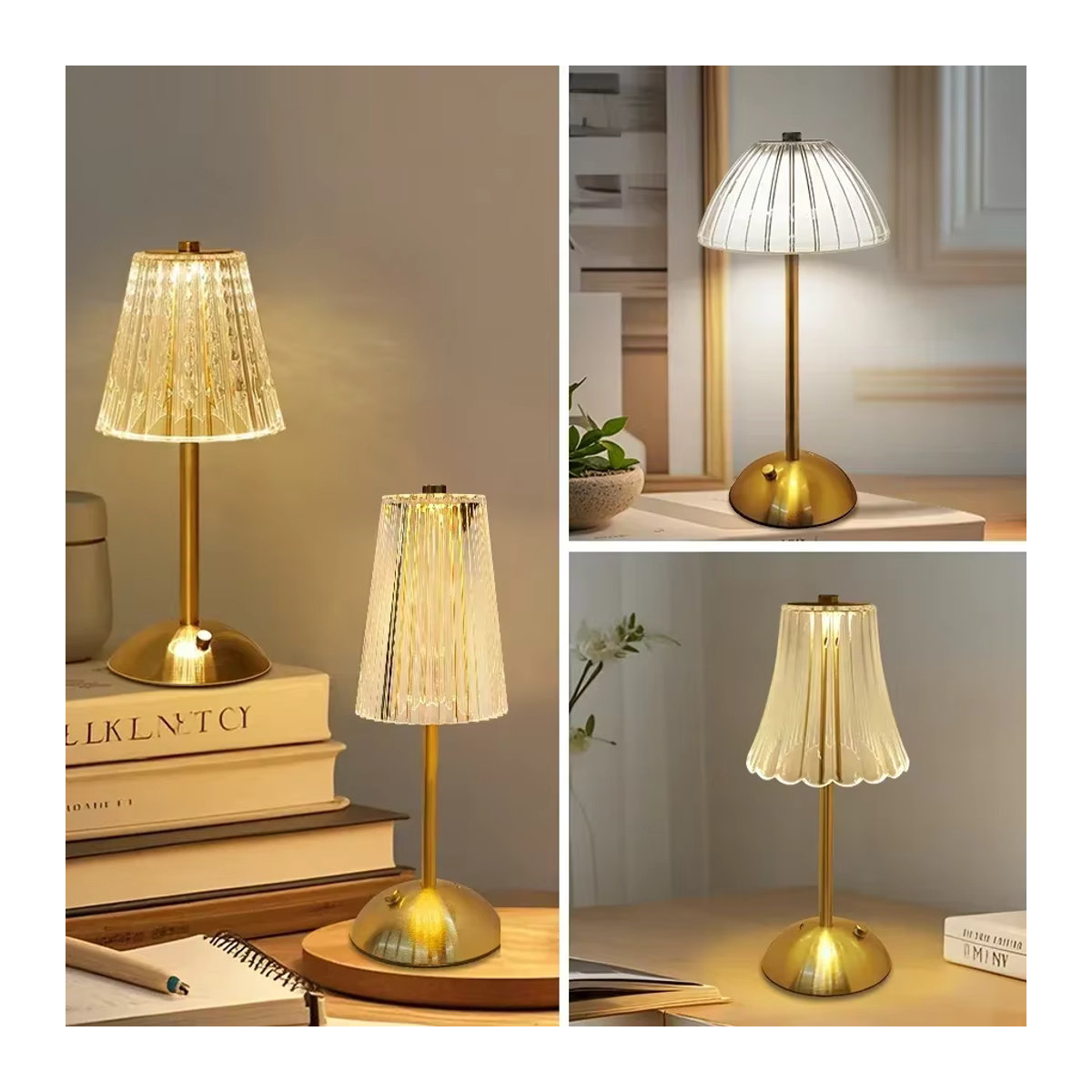 Wiederaufladbare Touch-Tischlampe aus Glas mit 3 Farben und dimmbarer Funktion im modernen Kristall-Design - Bild 6