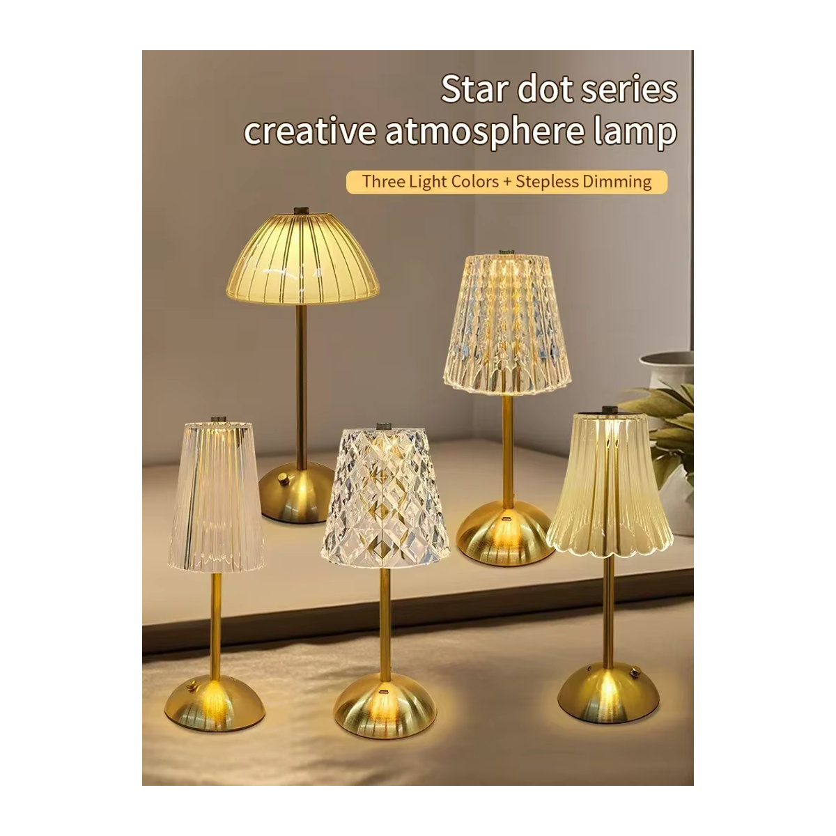 Wiederaufladbare Touch-Tischlampe aus Glas mit 3 Farben und dimmbarer Funktion im modernen Kristall-Design - Bild 7