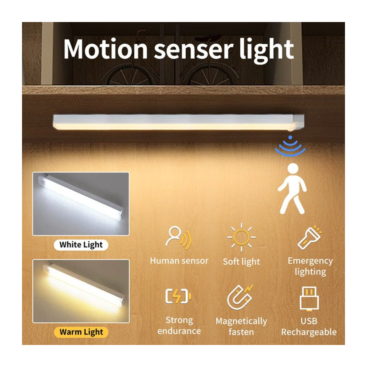 Wiederaufladbares LED-Nachtlicht mit Bewegungssensor von Aamasun für Schrank, Küche und Treppe, Weiß, Minimalistisches Design - Bild 1