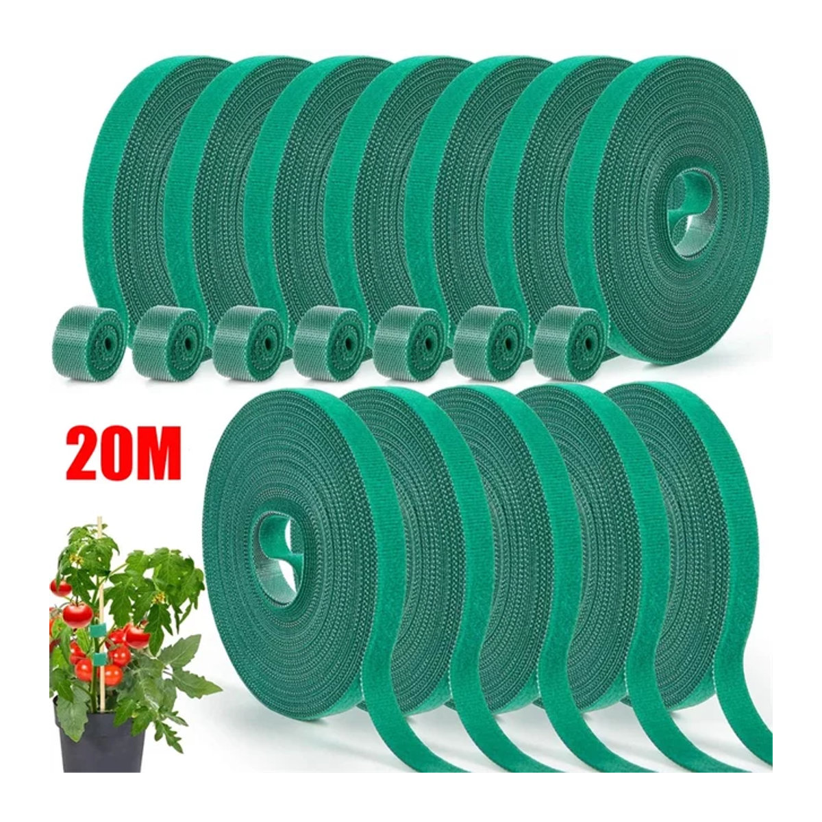 Wiederverschließbare Nylon Pflanzenbinder als selbstklebendes Kabelbinder-Band zur Unterstützung von Weinreben und Tomaten, 20m/2m - Bild 1