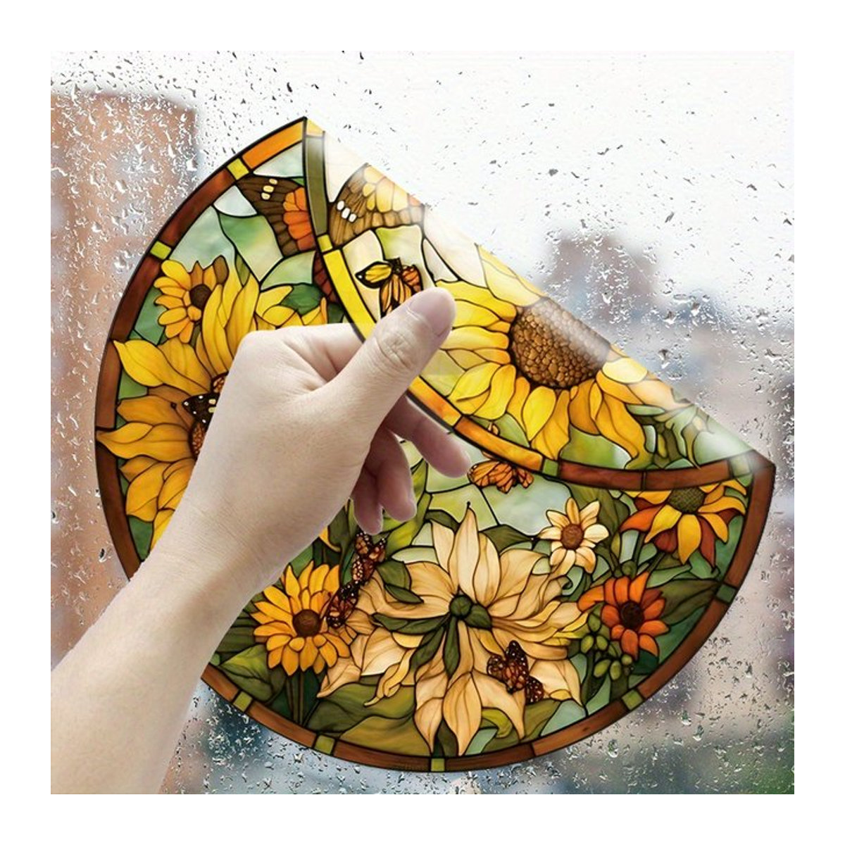 Wiederverwendbare Glasaufkleber mit Sonnenblumen und bunten Schmetterlingen für Fenster, Auto oder Wohnmobil, mehrfarbig und floral im Frühling-Design - Bild 1