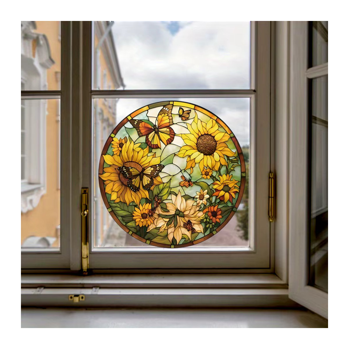 Wiederverwendbare Glasaufkleber mit Sonnenblumen und bunten Schmetterlingen für Fenster, Auto oder Wohnmobil, mehrfarbig und floral im Frühling-Design - Bild 2