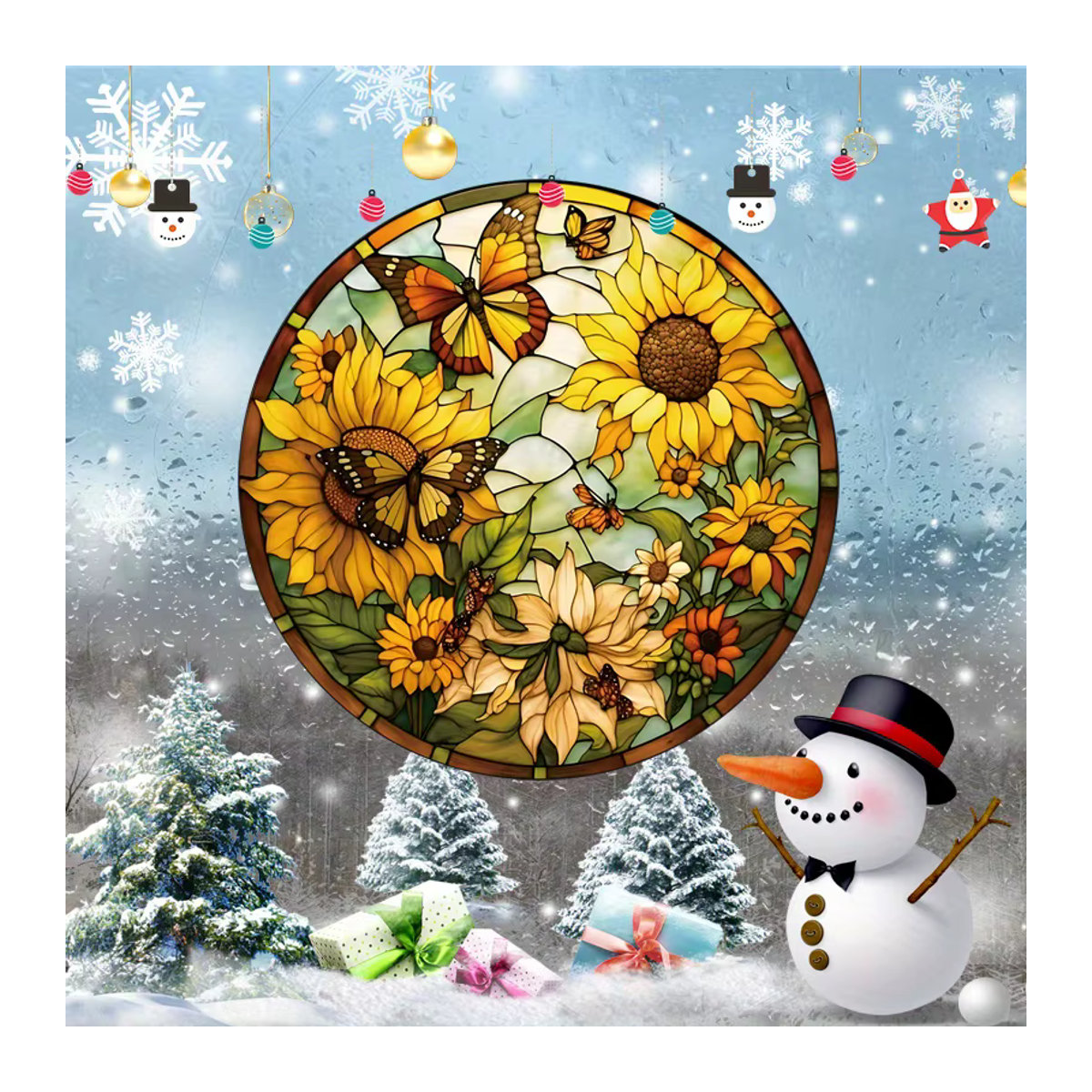 Wiederverwendbare Glasaufkleber mit Sonnenblumen und bunten Schmetterlingen für Fenster, Auto oder Wohnmobil, mehrfarbig und floral im Frühling-Design - Bild 4
