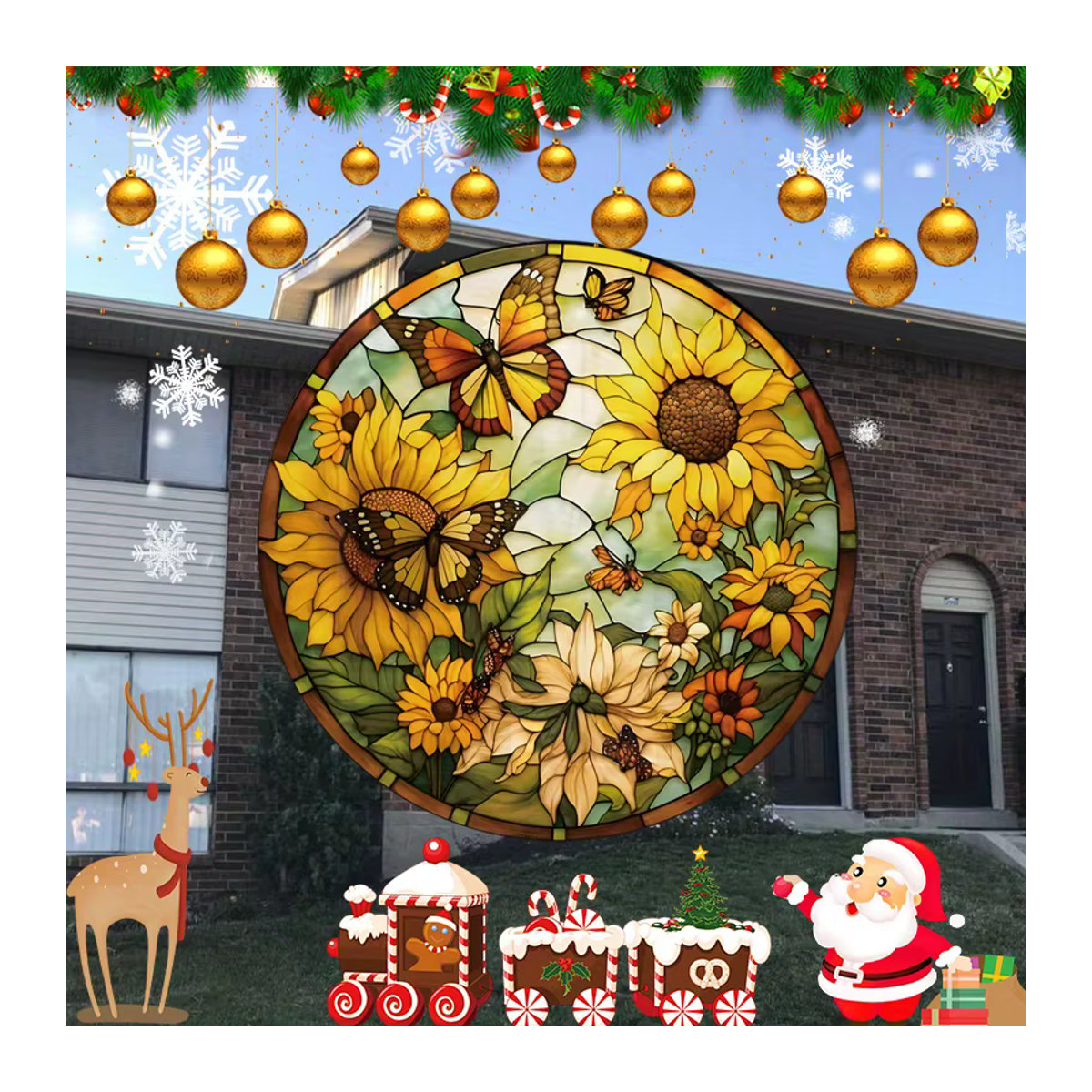 Wiederverwendbare Glasaufkleber mit Sonnenblumen und bunten Schmetterlingen für Fenster, Auto oder Wohnmobil, mehrfarbig und floral im Frühling-Design - Bild 5