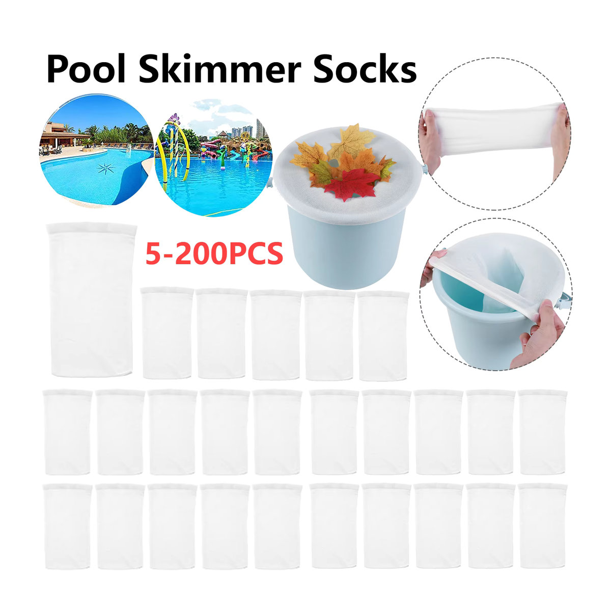 Wiederverwendbare Pool-Skimmer-Socken in Weiß zur Reinigung von Schmutz für Schwimmbad, Teich und Inground-Spa - Bild 2
