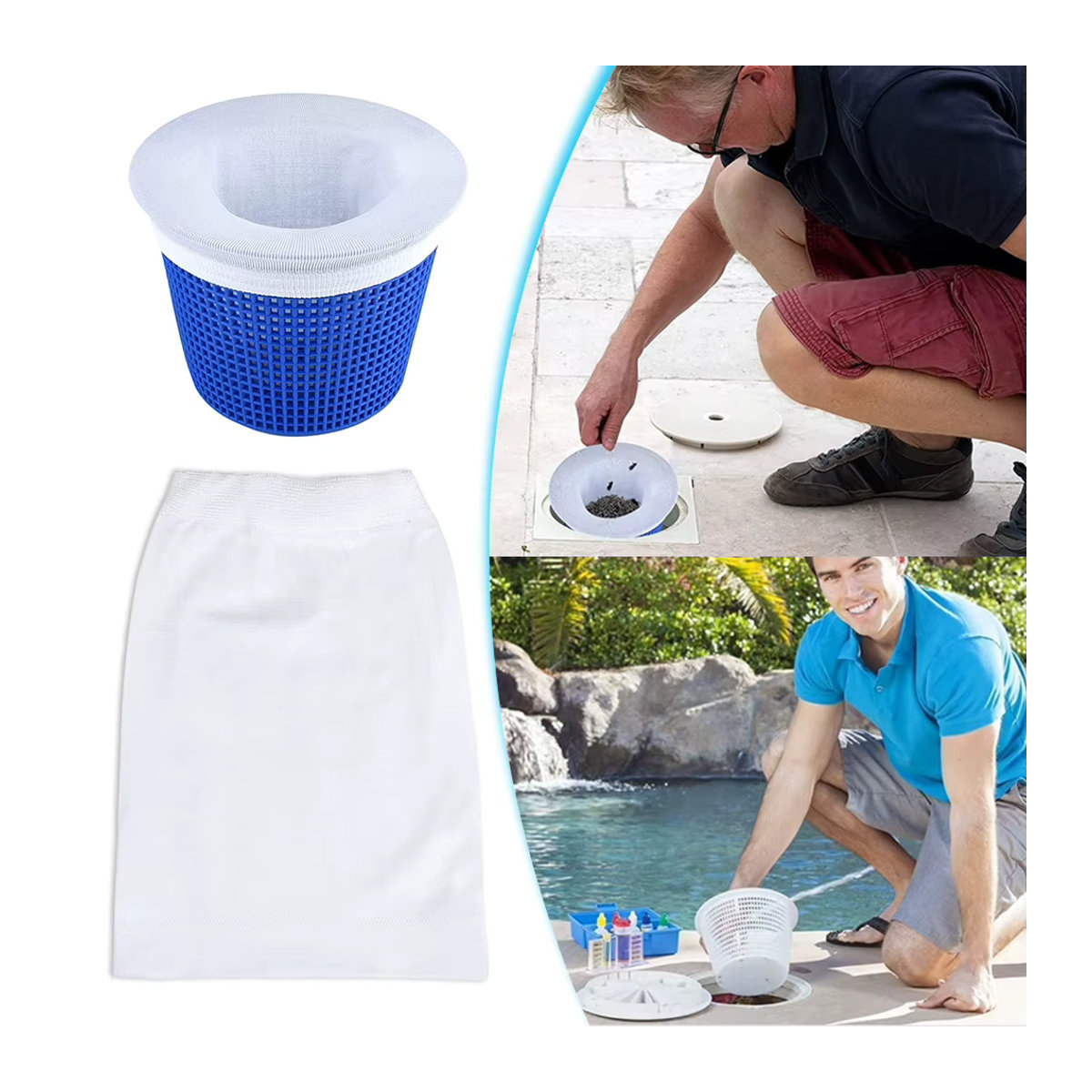 Wiederverwendbare Poolfilter-Socken aus weißem Nylon-Netz für Einbau- und Aufstellpools - Bild 2