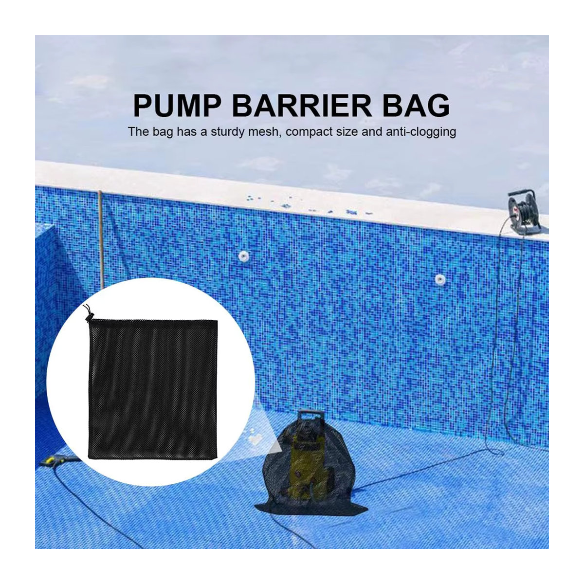 Wiederverwendbarer Wasserpumpenfilter-Netzbeutel in Schwarz mit Kordelzug als verstopfungssicherer Barriereschutz für den Teich - Bild 3