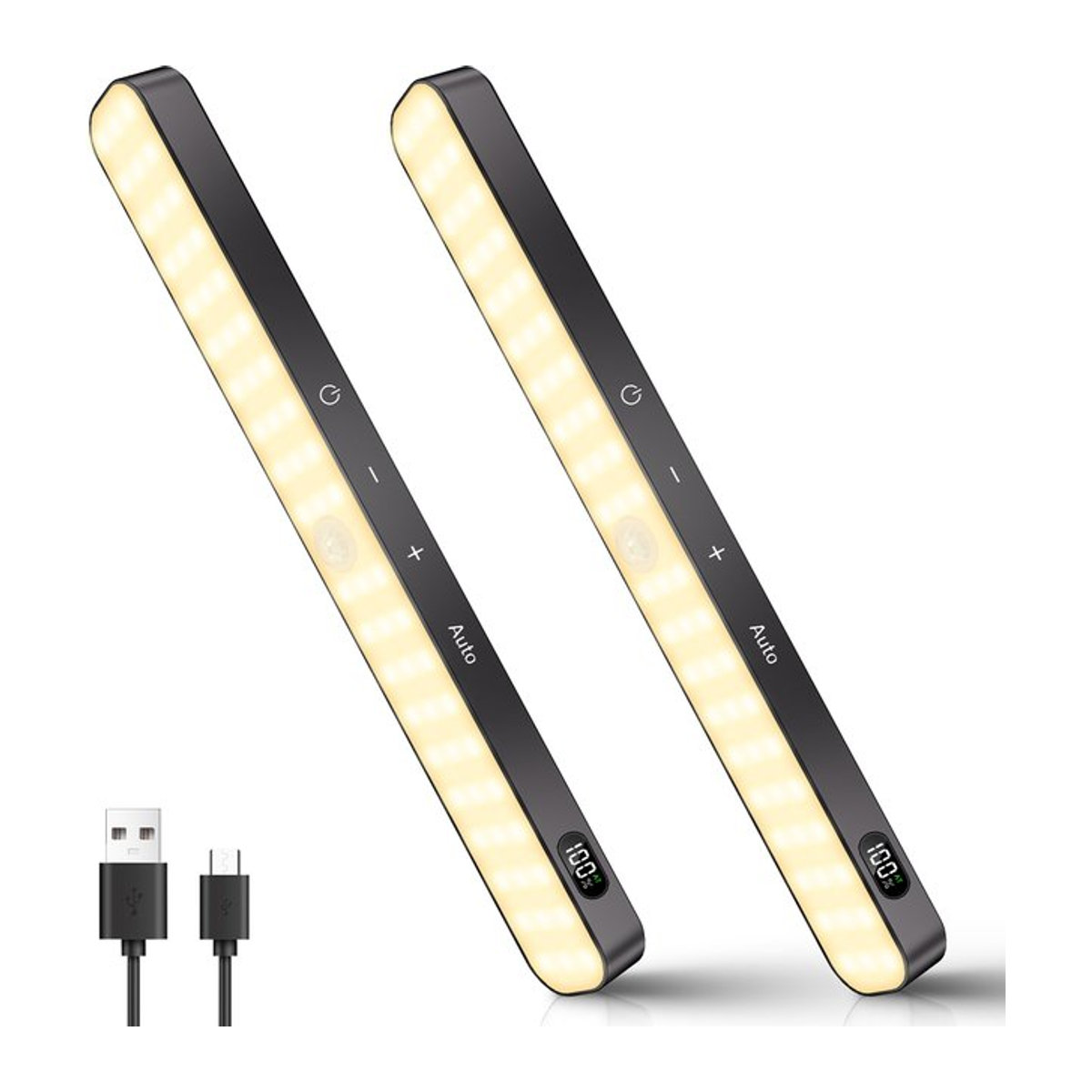 WILLED Kabellose LED Möbelbeleuchtung mit Bewegungsmelder und Touch-Funktion, Warmweiß, Schwarz, 60 LEDs mit Akku und Batterieanzeige - Bild 1