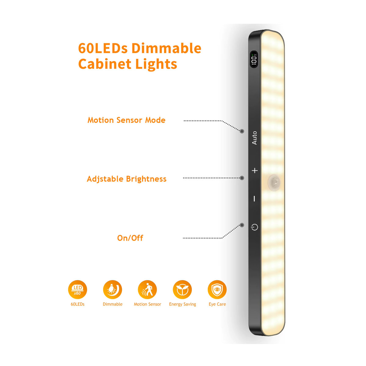 WILLED Kabellose LED Möbelbeleuchtung mit Bewegungsmelder und Touch-Funktion, Warmweiß, Schwarz, 60 LEDs mit Akku und Batterieanzeige - Bild 3