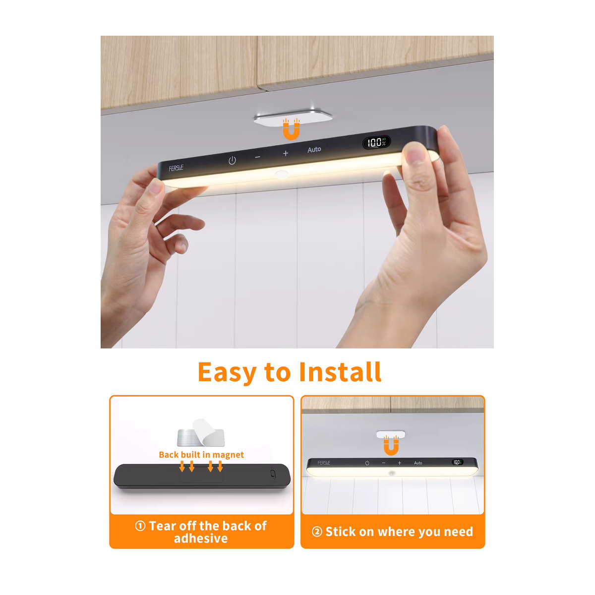 WILLED Kabellose LED Möbelbeleuchtung mit Bewegungsmelder und Touch-Funktion, Warmweiß, Schwarz, 60 LEDs mit Akku und Batterieanzeige - Bild 5