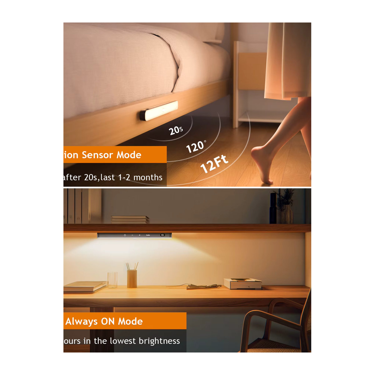 WILLED Kabellose LED Möbelbeleuchtung mit Bewegungsmelder und Touch-Funktion, Warmweiß, Schwarz, 60 LEDs mit Akku und Batterieanzeige - Bild 6