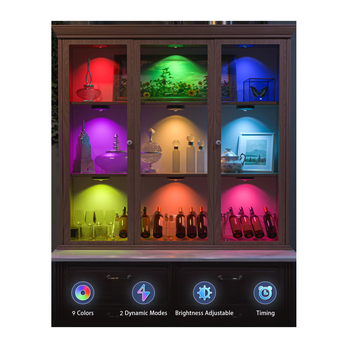 WILLED LED Nachtlicht Set mit Fernbedienung, 3 Stück, wiederaufladbare Puck-Lichter mit Timer und 1200 mAh, Schwarz, Minimalistisches Design zur Möbelbeleuchtung - Bild 4