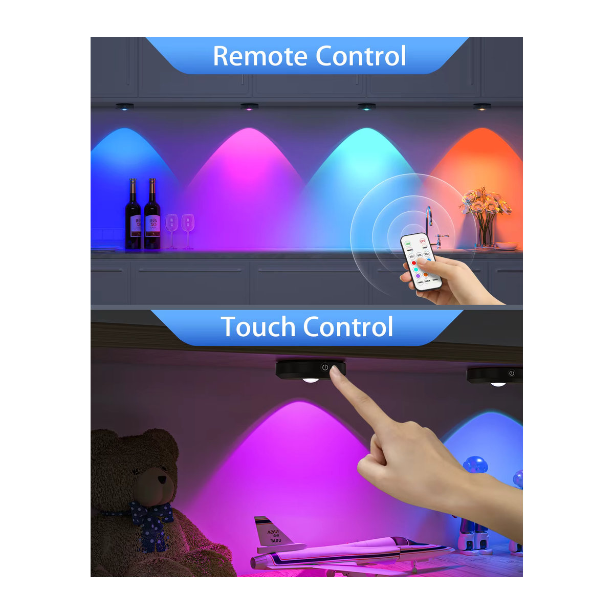 WILLED LED Nachtlicht Set mit Fernbedienung, 3 Stück, wiederaufladbare Puck-Lichter mit Timer und 1200 mAh, Schwarz, Minimalistisches Design zur Möbelbeleuchtung - Bild 5