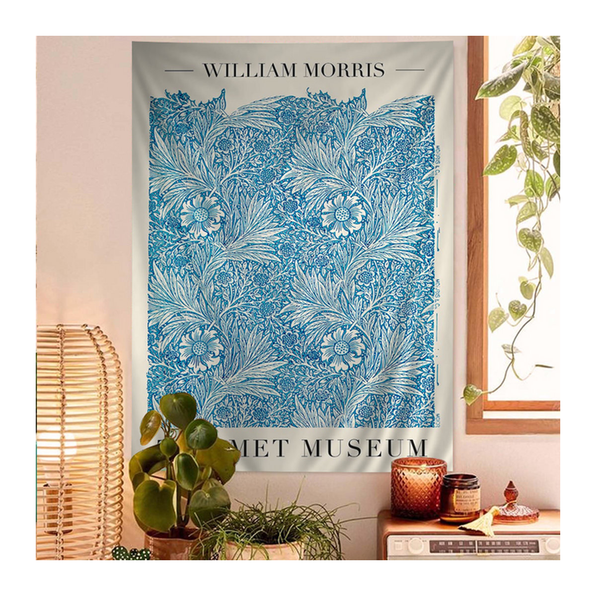 William Morris Art Wandteppich mit floralem Bohemian-Design in Mehrfarbig und Blau, rechteckiger Wandbehang aus Textil, B/H: 70 x 70 cm - Bild 1