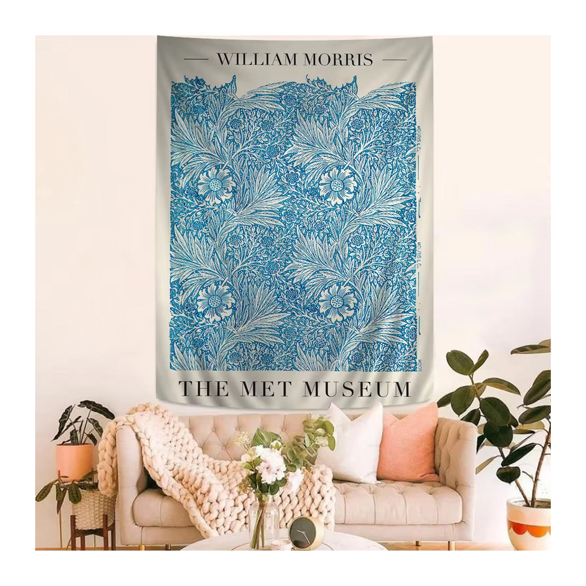 William Morris Art Wandteppich mit floralem Bohemian-Design in Mehrfarbig und Blau, rechteckiger Wandbehang aus Textil, B/H: 70 x 70 cm - Bild 3