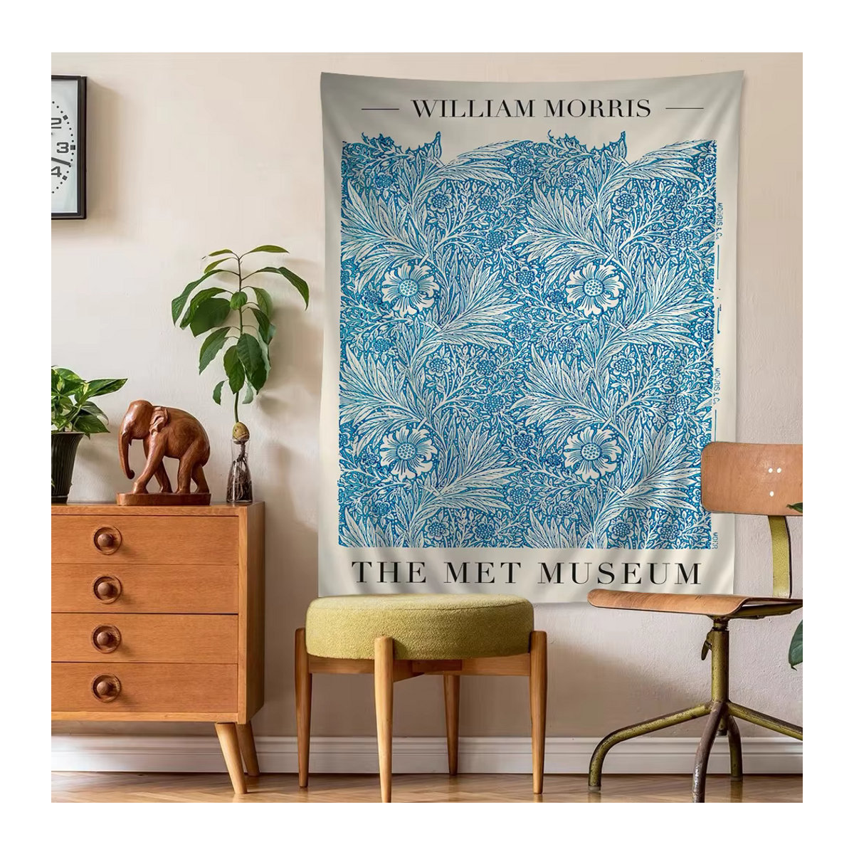 William Morris Art Wandteppich mit floralem Bohemian-Design in Mehrfarbig und Blau, rechteckiger Wandbehang aus Textil, B/H: 70 x 70 cm - Bild 5