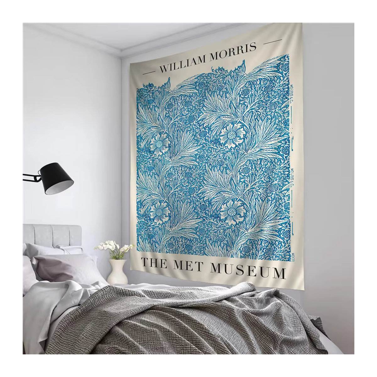 William Morris Art Wandteppich mit floralem Bohemian-Design in Mehrfarbig und Blau, rechteckiger Wandbehang aus Textil, B/H: 70 x 70 cm - Bild 6
