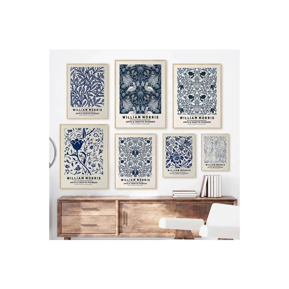 William Morris Potdemiel Leinwand Poster mit blauem floralem Blumenmuster im Vintage-Stil als Wanddekoration - Bild 2