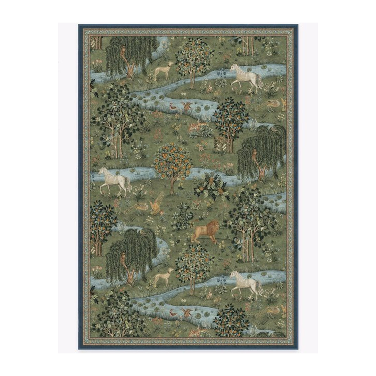 William Morris Teppich Eule & Weide in Grün mit botanischem Blumen- und Tiermotiv für Wohnzimmer und Schlafzimmer - Bild 1