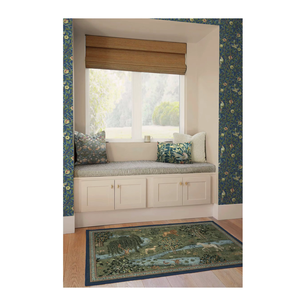 William Morris Teppich Eule & Weide in Grün mit botanischem Blumen- und Tiermotiv für Wohnzimmer und Schlafzimmer - Bild 2