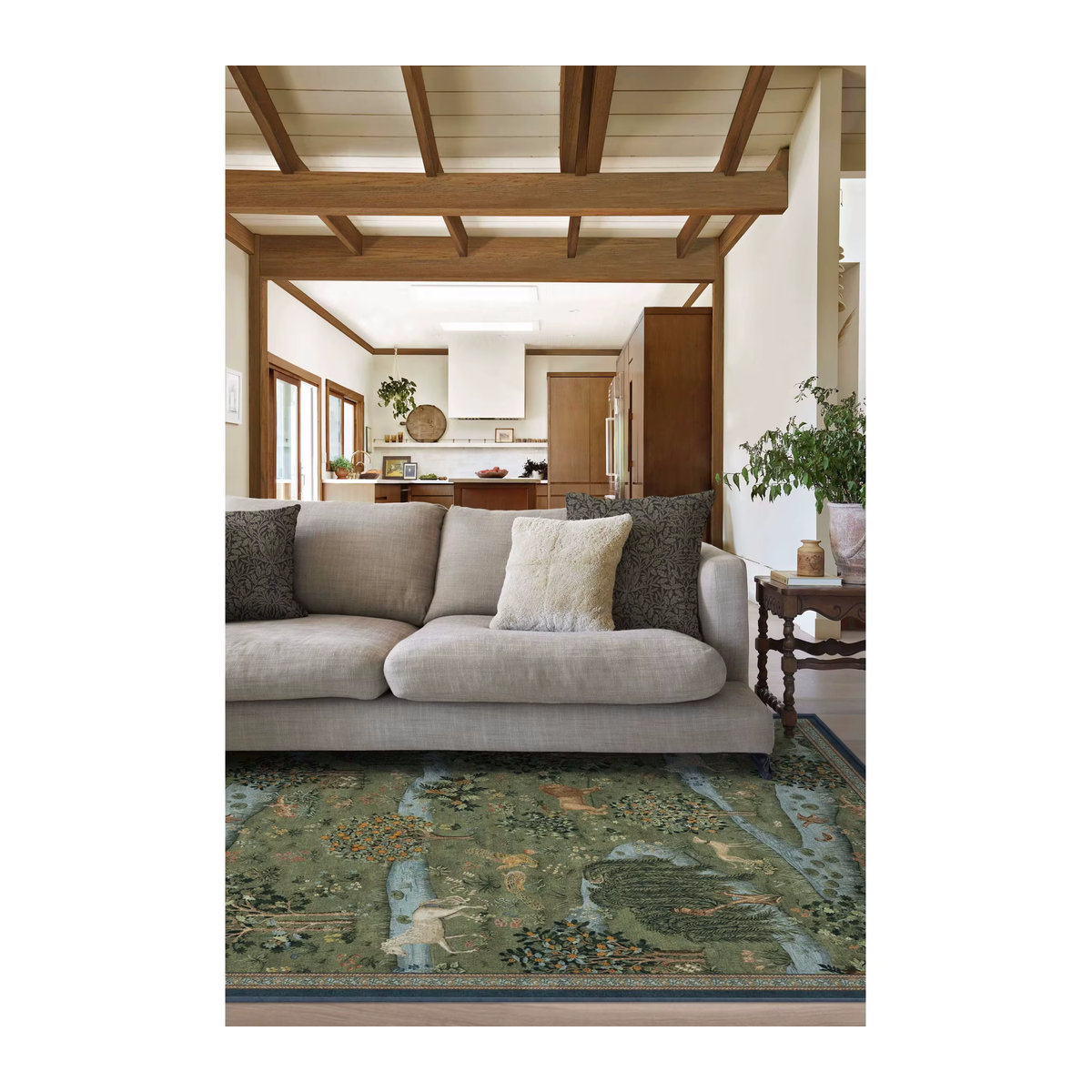 William Morris Teppich Eule & Weide in Grün mit botanischem Blumen- und Tiermotiv für Wohnzimmer und Schlafzimmer - Bild 3