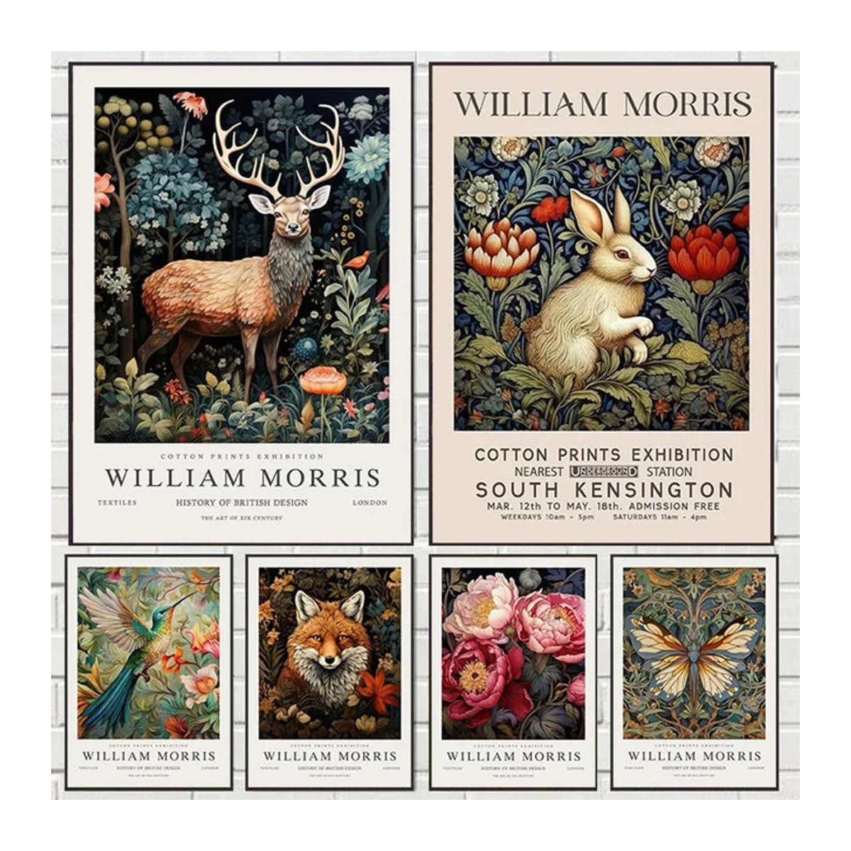 William Morris Vintage Wandbild Schmetterling Mond und Sterne als Leinwand Kunstposter in Mehrfarbig - Bild 1