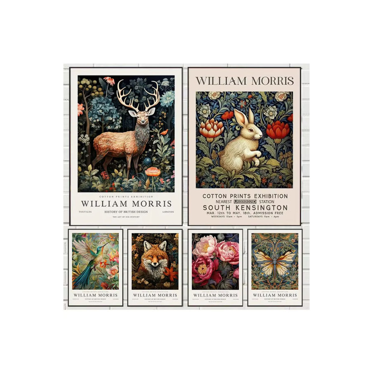 William Morris Vintage Wandbild Schmetterling Mond und Sterne als Leinwand Kunstposter in Mehrfarbig - Bild 2