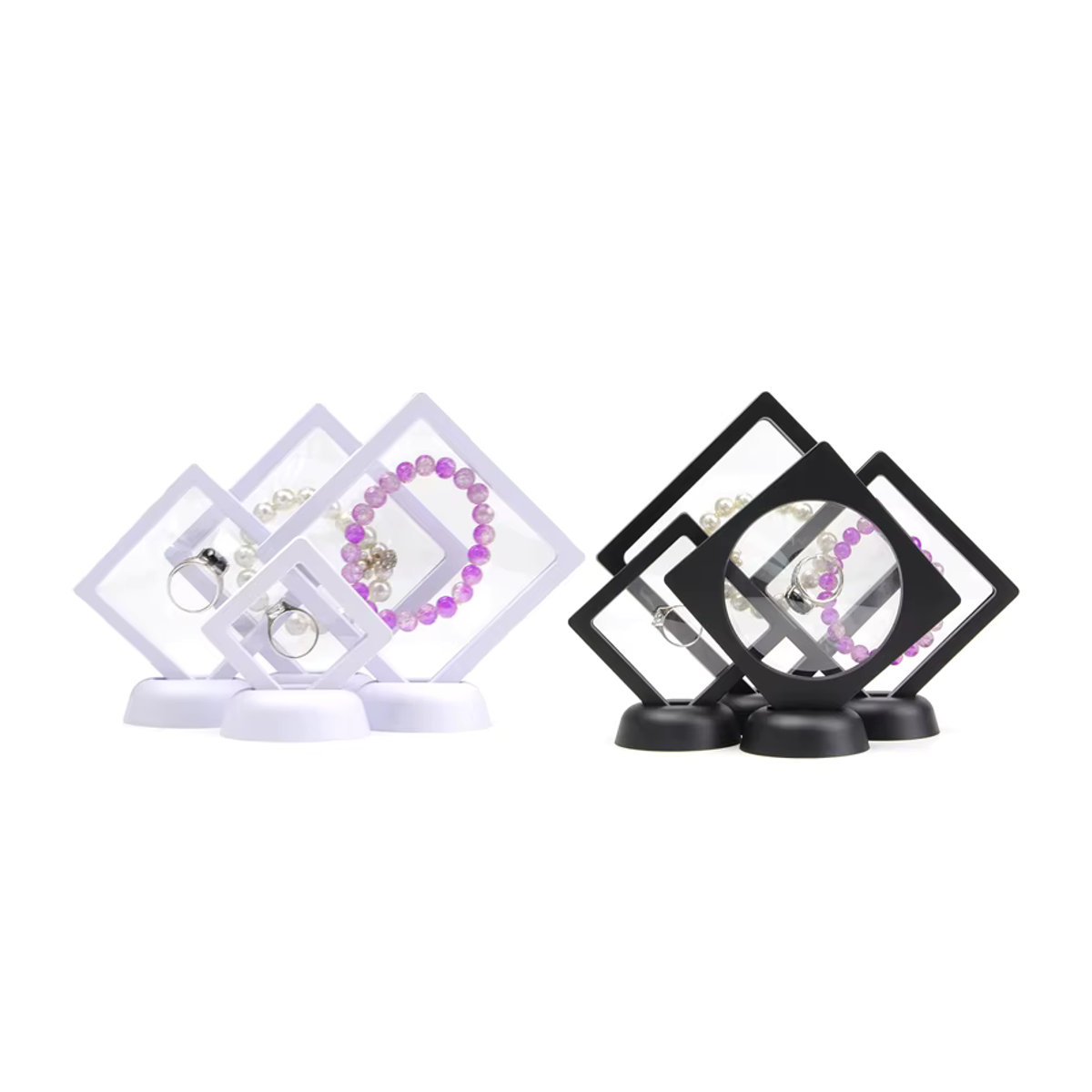 WILLJANE 3D-Münzbox mit schwebendem Rahmen als Schmuck-Ausstellungsständer für Edelsteine und Ringe, transparent und schwarz - Bild 2
