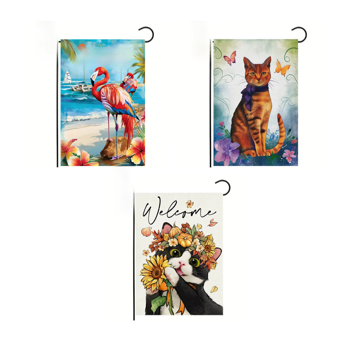 Willkommensflagge mit Katzen- und Vogelmotiv für den Garten und Außenbereich, mehrfarbig, B/H: 30,5 x 45,7 cm - Bild 2