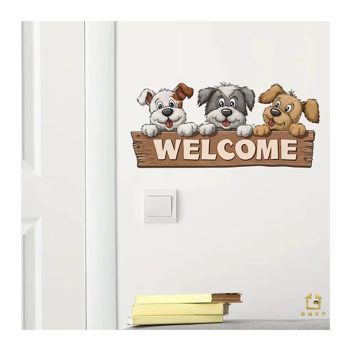 Willkommensschild von BRUP mit Cartoon-Hund und Pfotenabdrücken, mehrfarbige Türdekoration zum Aufhängen für innen und außen - Bild 4