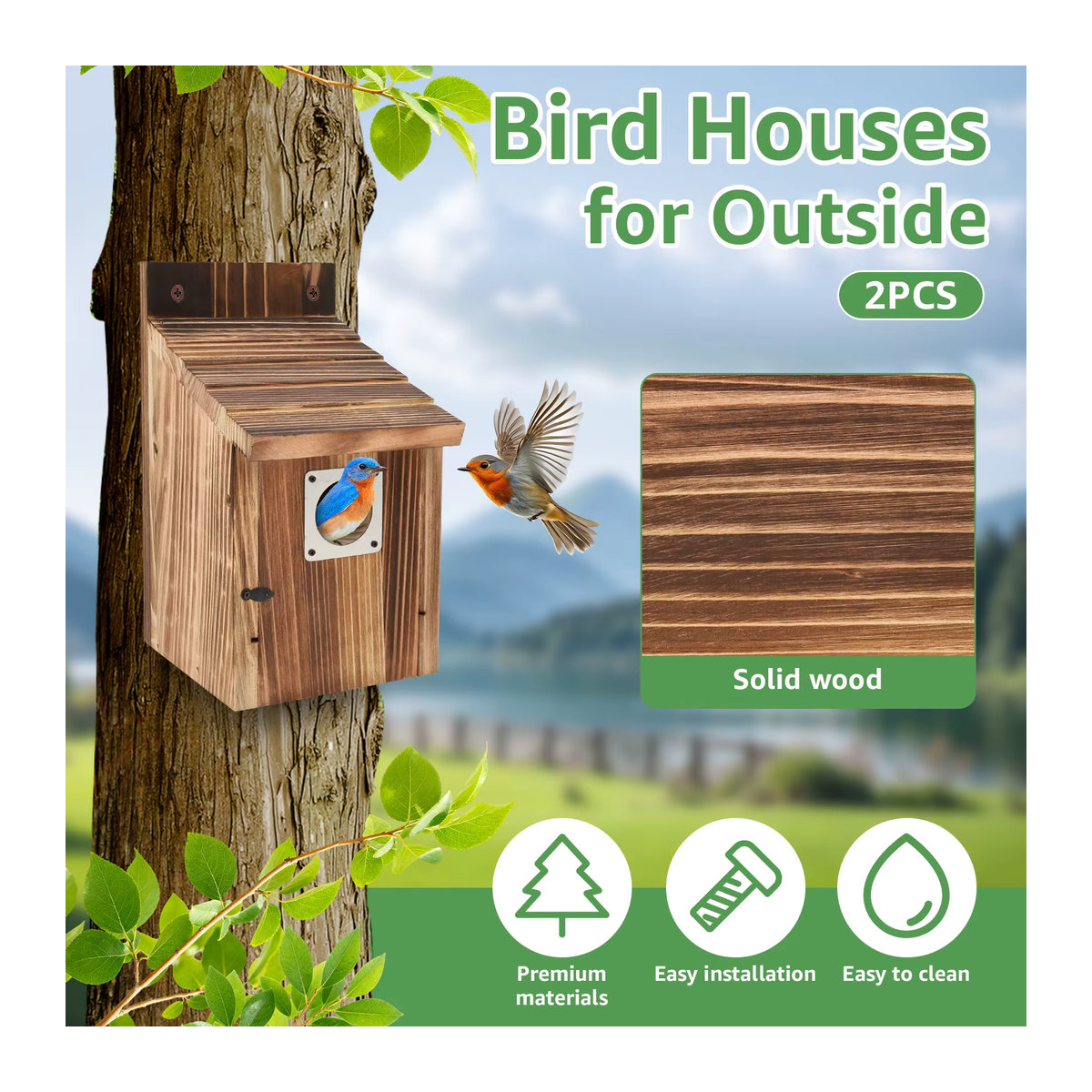 Willstar 2er Set wetterfestes Holz-Vogelhaus als Papageien-Nest und Zuchtbox in Blau und Braun - Bild 3