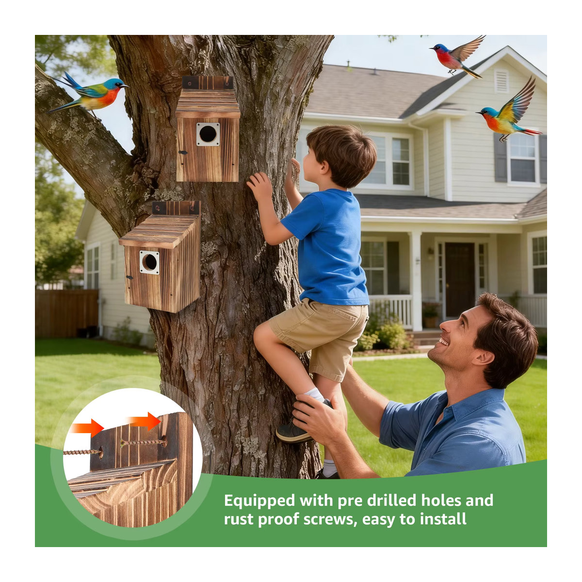 Willstar 2er Set wetterfestes Holz-Vogelhaus als Papageien-Nest und Zuchtbox in Blau und Braun - Bild 5