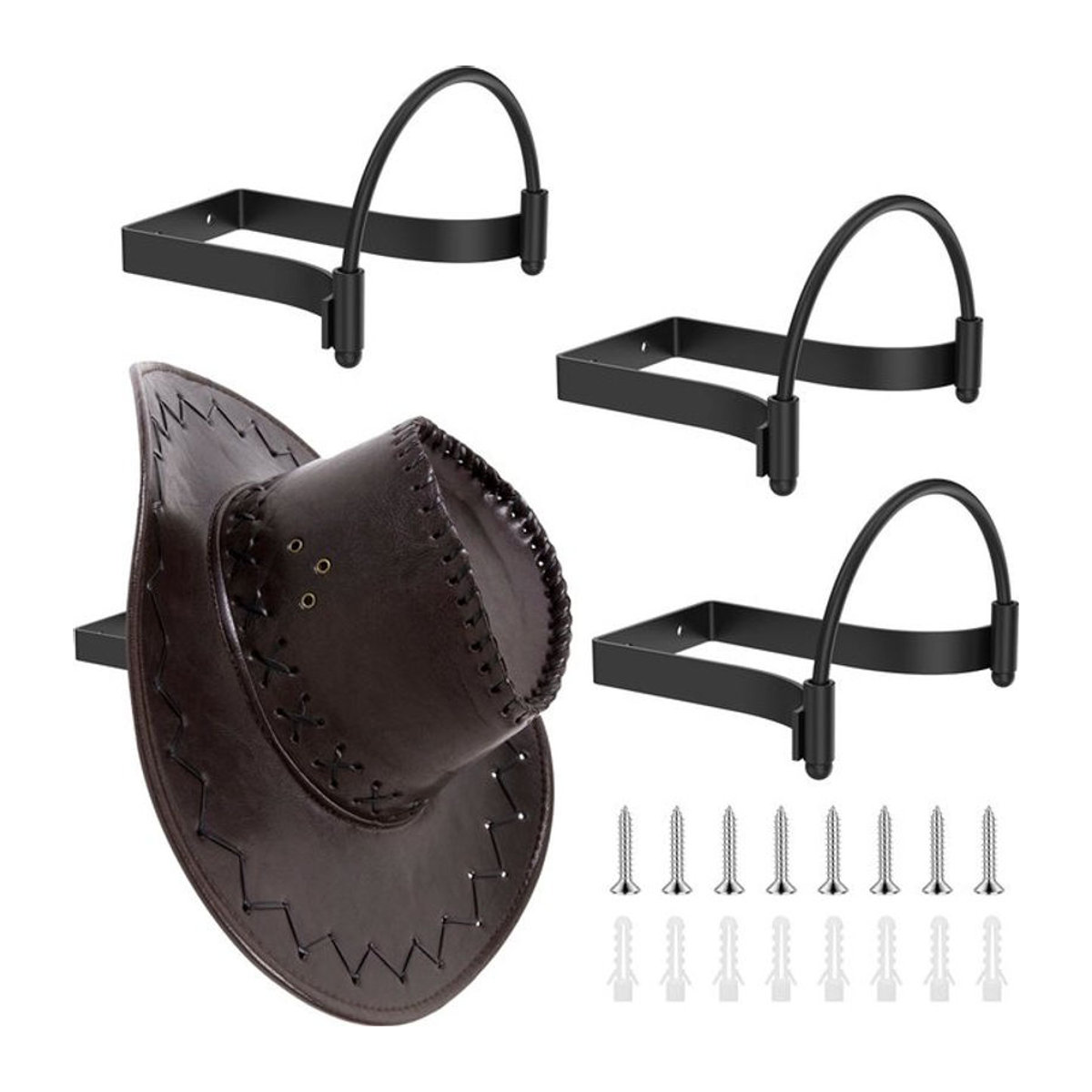 Willstar 4-teiliges Cowboyhut-Rack aus Metall zur Wandmontage, schwarzes Kappen-Display-Halter Set für Zuhause und Wohnung - Bild 1