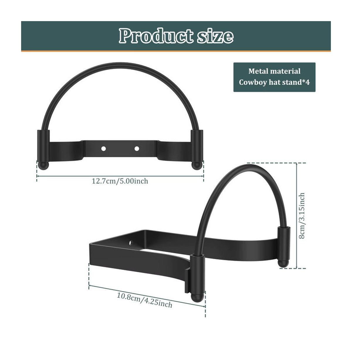 Willstar 4-teiliges Cowboyhut-Rack aus Metall zur Wandmontage, schwarzes Kappen-Display-Halter Set für Zuhause und Wohnung - Bild 6