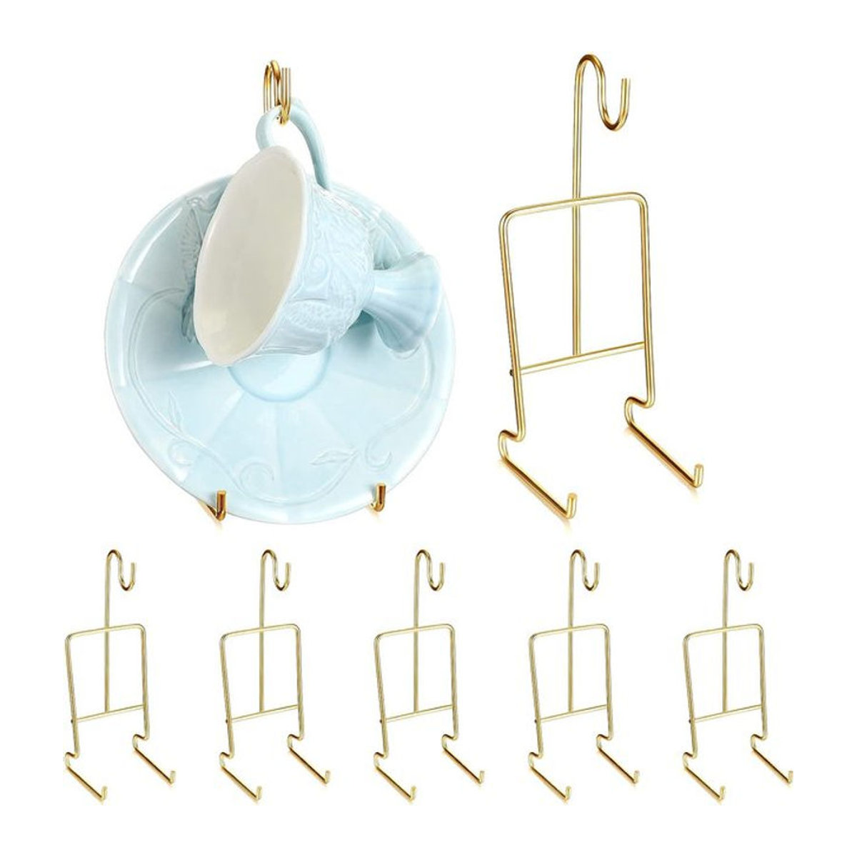 Willstar 8er Set Tee Tassen und Untertassen Displayständer aus Metall in Gold im Vintage-Design - Bild 1