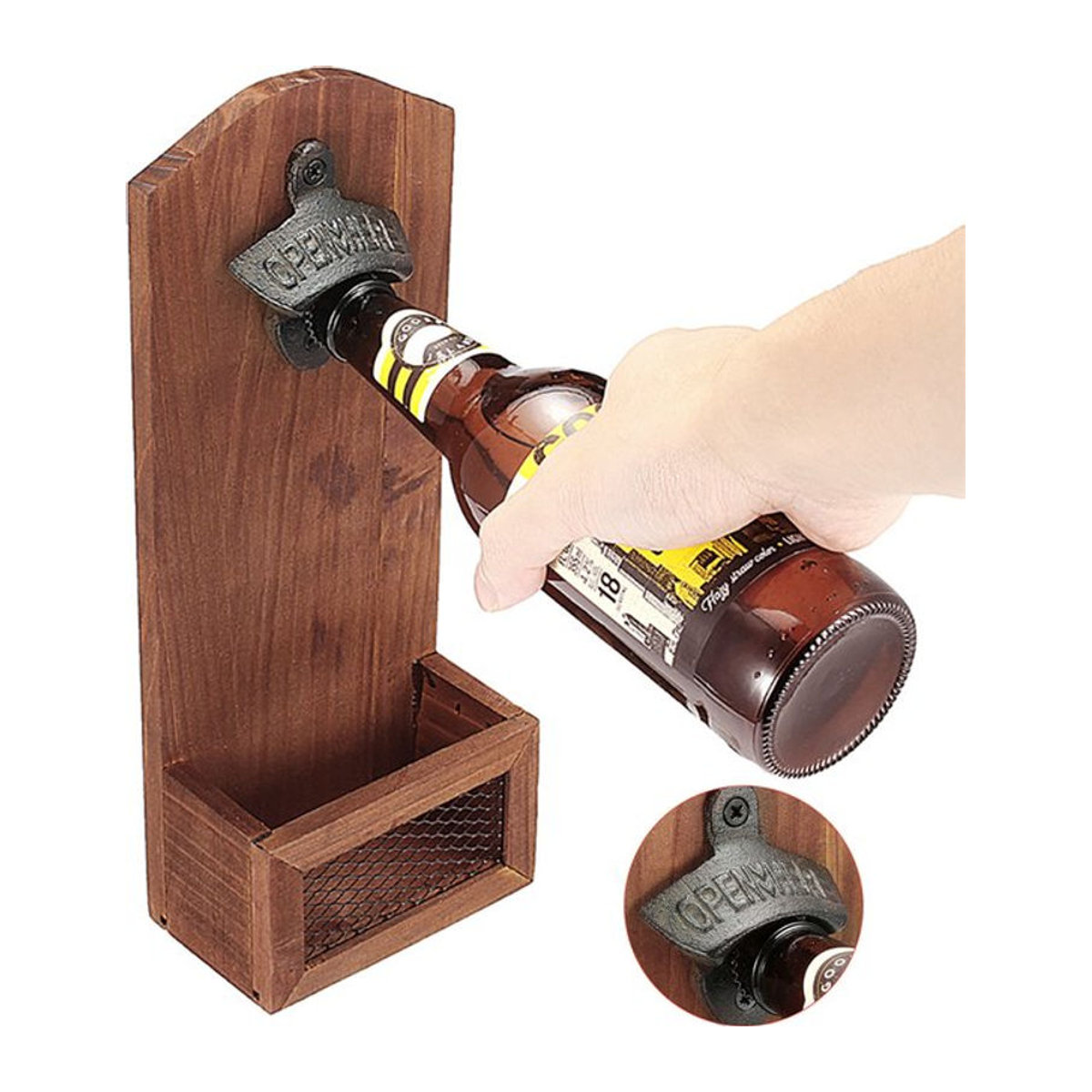 Willstar Bierflaschenöffner aus Holz in Braun im Vintage-Design zur Wandmontage - Bild 1