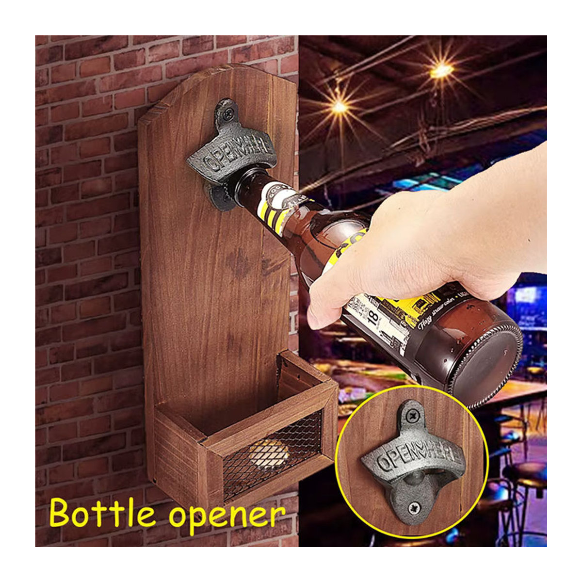 Willstar Bierflaschenöffner aus Holz in Braun im Vintage-Design zur Wandmontage - Bild 2